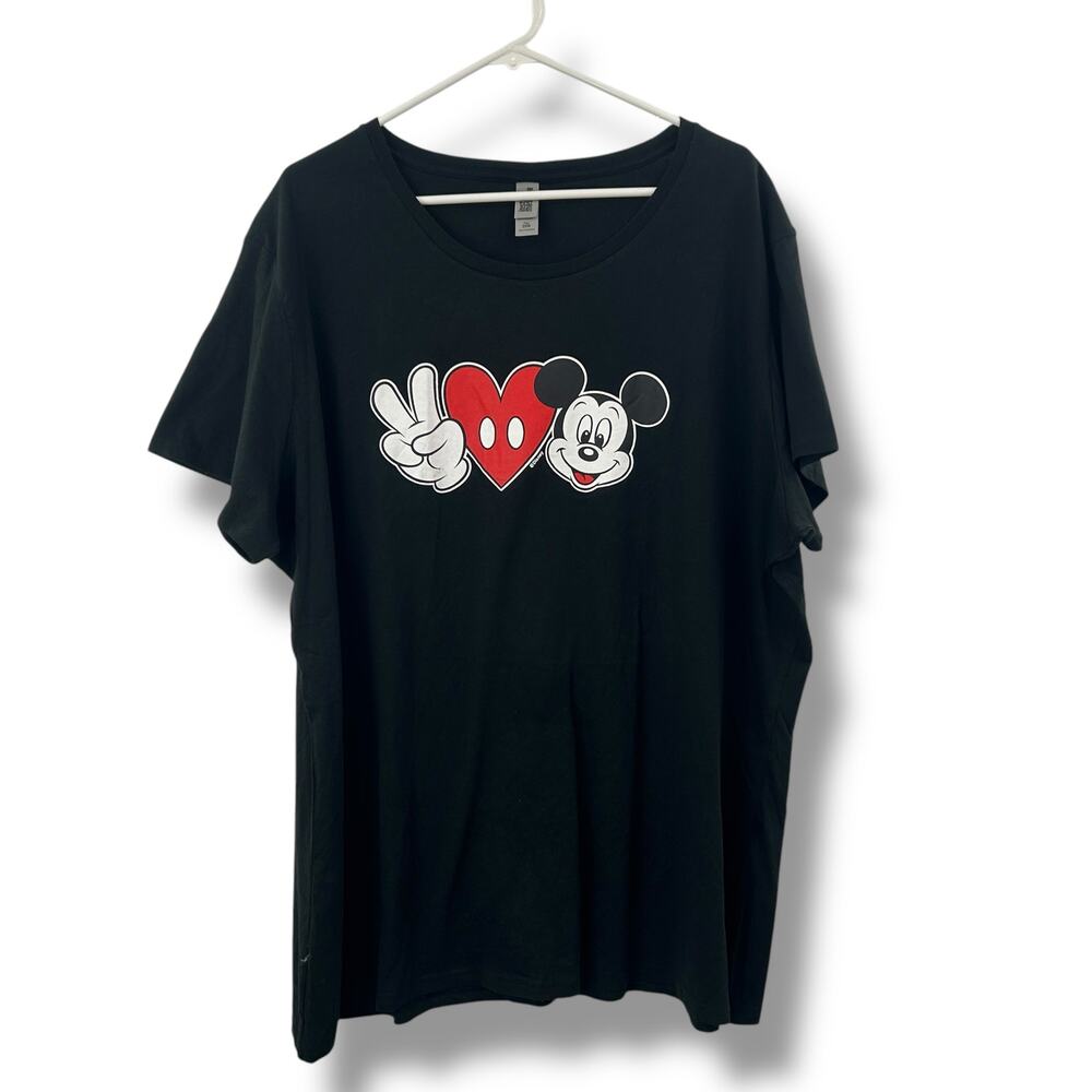Macy's Mickey Mouse Black Graphic T-Shirt Plus Size 2XW Short Sleeve Peace Love - Picture 7 of 9